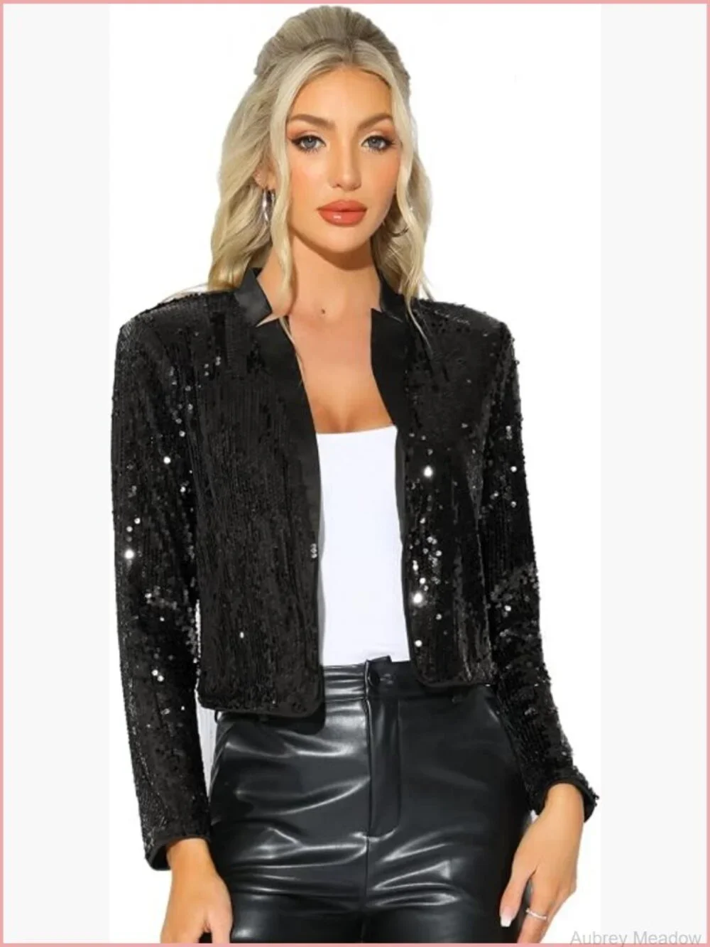 Sequin Crop Blazer Long Sleeve Open Front Party Jacket